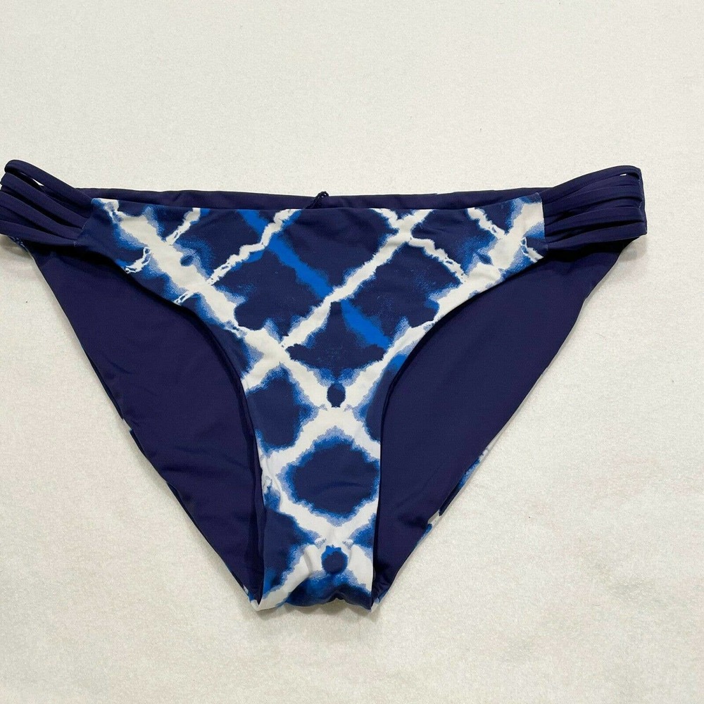 TiniBikini Size M Womens Navy Blue Tie Dye Ikat Bikini Bottom Reversible Strappy